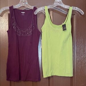 Express Purple and Green Embellished Tank Tops